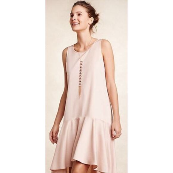 Anthropologie Maeve Blush Pink Drop Waist Hi Lo Classic Sleeveless Dress Small - Picture 2 of 12